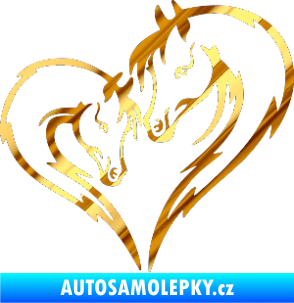 Samolepka Koníci 002 - pravá srdíčko kůň s hříbátkem chrom fólie zlatá zrcadlová