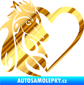 Samolepka Koník love 001 levá hříbátko v srdíčku chrom fólie zlatá zrcadlová