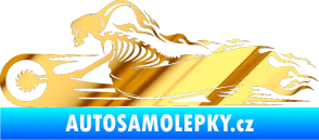 Samolepka Kostra na motorce s plameny levá chrom fólie zlatá zrcadlová