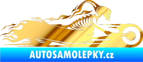 Samolepka Kostra na motorce s plameny pravá chrom fólie zlatá zrcadlová