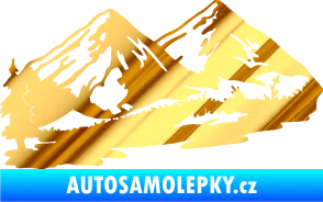 Samolepka Krajina hory 012 levá chrom fólie zlatá zrcadlová