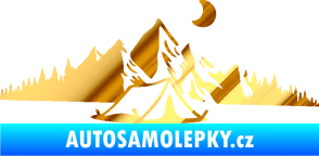 Samolepka Krajina hory 023 pravá kempování chrom fólie zlatá zrcadlová