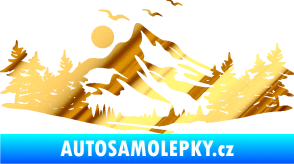 Samolepka Krajina hory 027 levá chrom fólie zlatá zrcadlová
