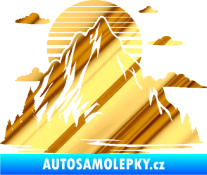 Samolepka Krajina hory 037 levá západ slunce chrom fólie zlatá zrcadlová