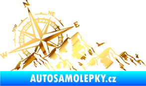 Samolepka Krajina hory 043 levá s kompasem chrom fólie zlatá zrcadlová