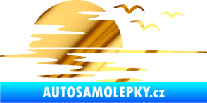 Samolepka Krajina moře 003 levá západ slunce odraz na hladině chrom fólie zlatá zrcadlová