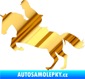 Samolepka Kůň 014 levá skok s jezdcem chrom fólie zlatá zrcadlová