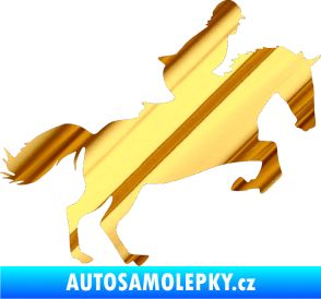 Samolepka Kůň 014 pravá skok s jezdcem chrom fólie zlatá zrcadlová