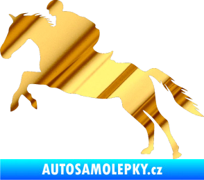 Samolepka Kůň 019 levá jezdec v sedle chrom fólie zlatá zrcadlová