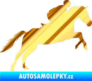 Samolepka Kůň 019 pravá jezdec v sedle chrom fólie zlatá zrcadlová