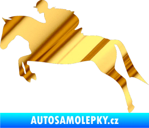 Samolepka Kůň 020 levá skok s jezdcem chrom fólie zlatá zrcadlová