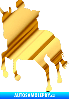 Samolepka Kůň 021 levá s jezdcem chrom fólie zlatá zrcadlová
