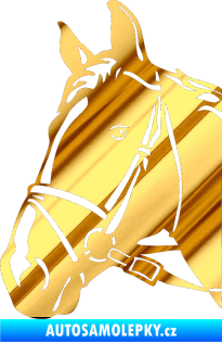 Samolepka Kůň 028 levá hlava s uzdou chrom fólie zlatá zrcadlová