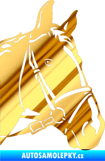 Samolepka Kůň 028 pravá hlava s uzdou chrom fólie zlatá zrcadlová