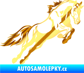 Samolepka Kůň 050 pravá ve skoku chrom fólie zlatá zrcadlová