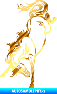 Samolepka Kůň 053 levá výkop zadníma nohama chrom fólie zlatá zrcadlová