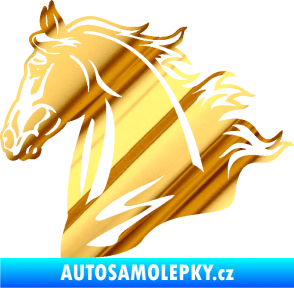 Samolepka Kůň 058 levá hlava s hřívou chrom fólie zlatá zrcadlová