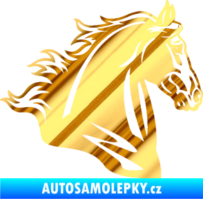Samolepka Kůň 058 pravá hlava s hřívou chrom fólie zlatá zrcadlová