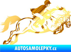 Samolepka Kůň 059  pravá jezdec na koni parkur chrom fólie zlatá zrcadlová