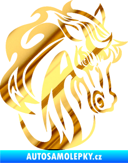 Samolepka Kůň 069 pravá hlava s hřívou chrom fólie zlatá zrcadlová