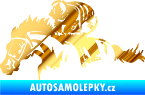 Samolepka Kůň 075 levá závod s jezdcem, dostihy chrom fólie zlatá zrcadlová
