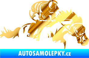 Samolepka Kůň 075 pravá závod s jezdcem, dostihy chrom fólie zlatá zrcadlová