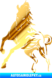 Samolepka Kůň 079 levá v plamenech chrom fólie zlatá zrcadlová