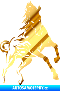 Samolepka Kůň 079 pravá v plamenech chrom fólie zlatá zrcadlová