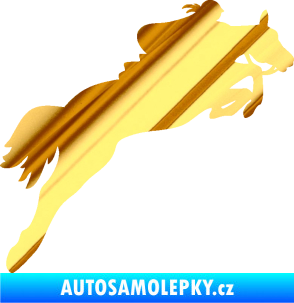 Samolepka Kůň 084 pravá s jezdkyní chrom fólie zlatá zrcadlová