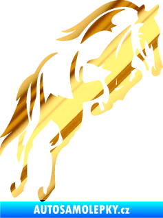 Samolepka Kůň 099 pravá ve skoku na zadních chrom fólie zlatá zrcadlová