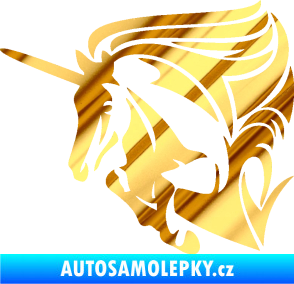Samolepka Kůň jednorožec 001 levá chrom fólie zlatá zrcadlová