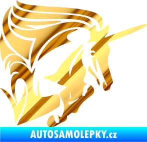 Samolepka Kůň jednorožec 001 pravá chrom fólie zlatá zrcadlová