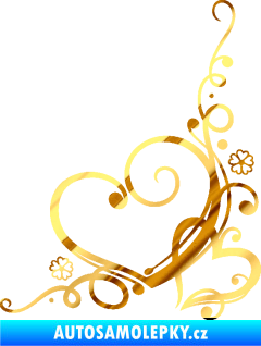 Samolepka Květina dekor 003 levá srdíčka chrom fólie zlatá zrcadlová