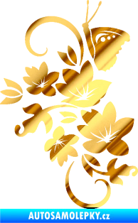 Samolepka Květina dekor 005 levá s motýlkem chrom fólie zlatá zrcadlová