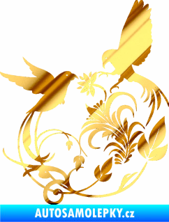 Samolepka Květina dekor 006 pravá ptáčci chrom fólie zlatá zrcadlová