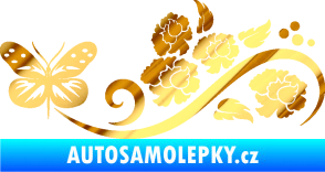Samolepka Květina dekor 015 levá s motýlem chrom fólie zlatá zrcadlová