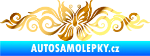 Samolepka Květina dekor 017 motýl chrom fólie zlatá zrcadlová