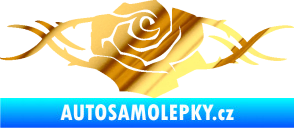Samolepka Květina dekor 020 levá růže s trny chrom fólie zlatá zrcadlová