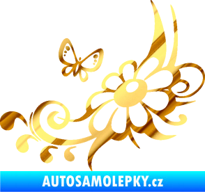 Samolepka Květina dekor 029 levá chrom fólie zlatá zrcadlová