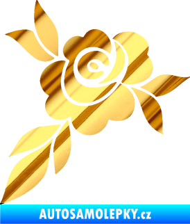 Samolepka Květina dekor 043 levá  květ růže s listy chrom fólie zlatá zrcadlová