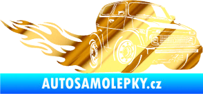 Samolepka Lada auto s plameny pravá chrom fólie zlatá zrcadlová
