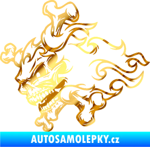 Samolepka Lebka 022 levá kosti v plamenech chrom fólie zlatá zrcadlová