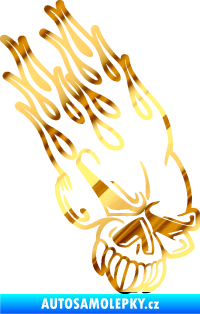 Samolepka Lebka 041 pravá v plamenech chrom fólie zlatá zrcadlová