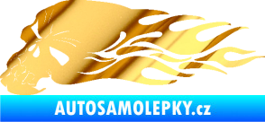 Samolepka Lebka 050 levá v plamenech chrom fólie zlatá zrcadlová