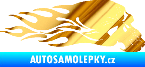 Samolepka Lebka 050 pravá v plamenech chrom fólie zlatá zrcadlová