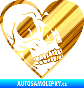 Samolepka Lebka 062 pravá v srdíčku chrom fólie zlatá zrcadlová