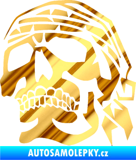 Samolepka Lebka pirát levá chrom fólie zlatá zrcadlová