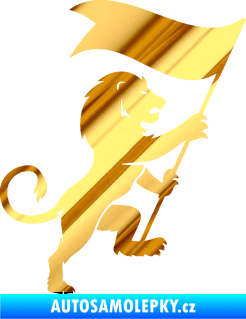 Samolepka Lev heraldika 005 pravá s praporem chrom fólie zlatá zrcadlová