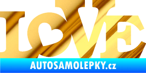Samolepka Love 002 nápis se srdíčkem chrom fólie zlatá zrcadlová