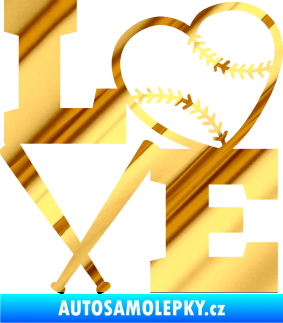 Samolepka Love baseball chrom fólie zlatá zrcadlová
